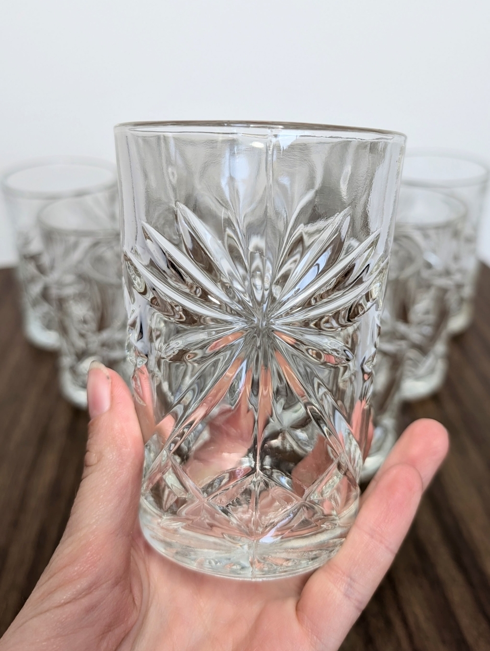 Set Of 10 Vintage 60s Anchor Hocking Prescut Pattern Flat Tumblers Pressed Glass - Picture 3 of 16
